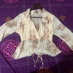 Vintage Floral Ruffle Sheer Blouse